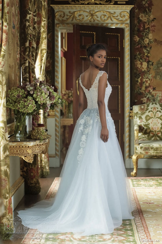 Marivelle A-line V-neck Light blue Wedding dress