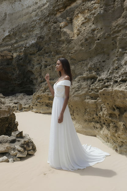 Lioraen A-line Off-shoulder/Drop shoulders Milk Wedding dress