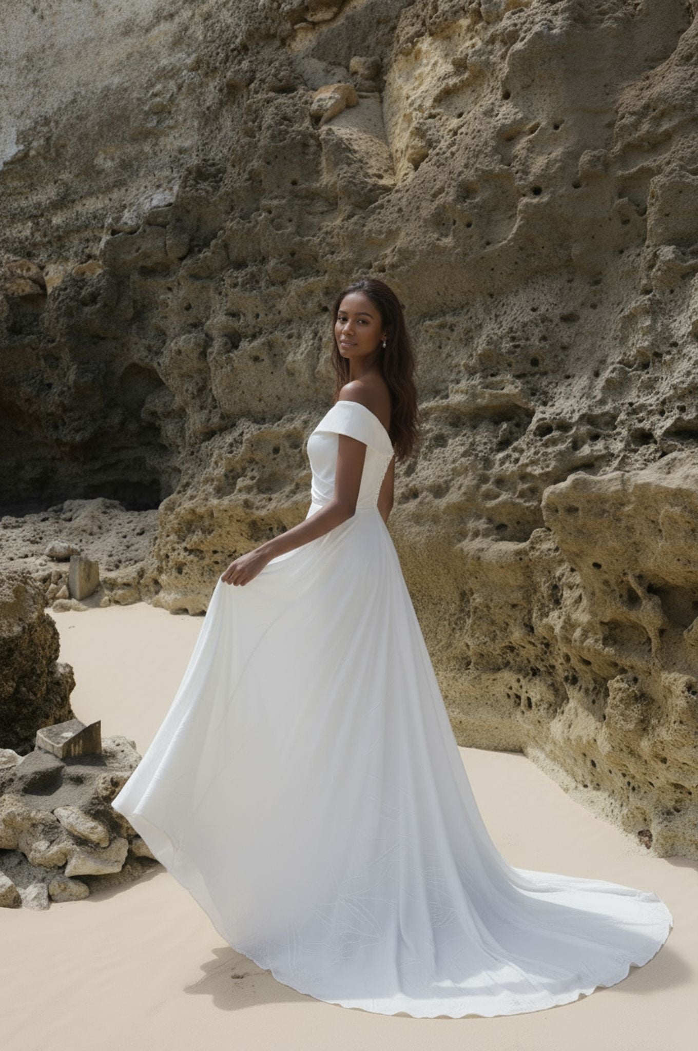 Lioraen A-line Off-shoulder/Drop shoulders Milk Wedding dress