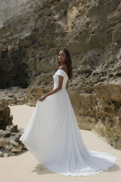 Lioraen A-line Off-shoulder/Drop shoulders Milk Wedding dress