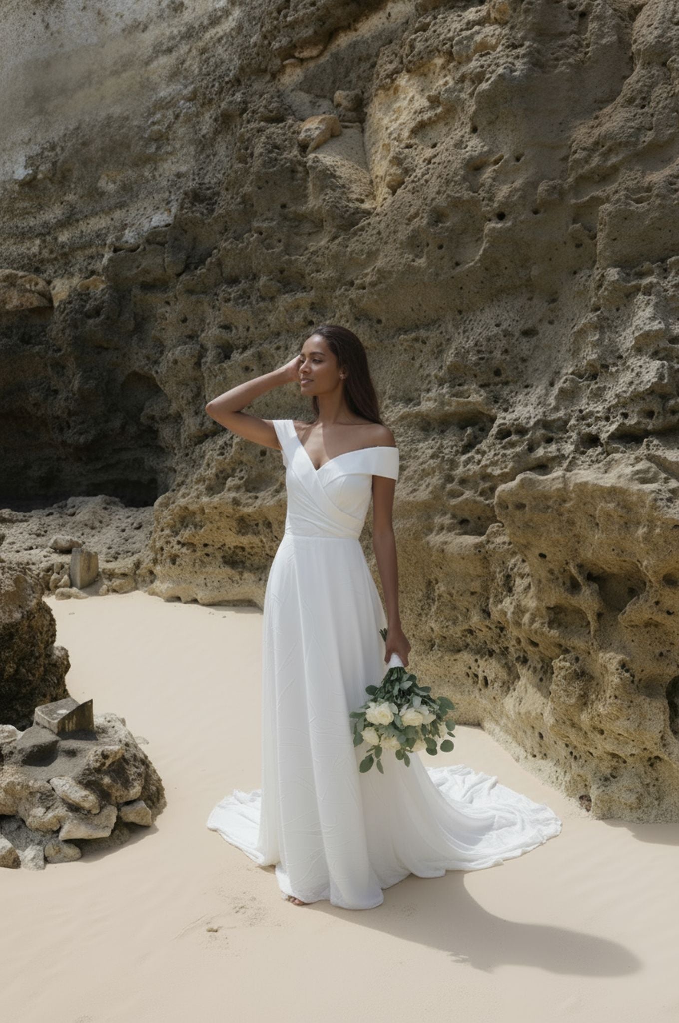 Lioraen A-line Off-shoulder/Drop shoulders Milk Wedding dress