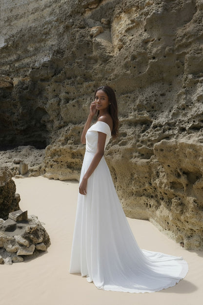 Lioraen A-line Off-shoulder/Drop shoulders Milk Wedding dress