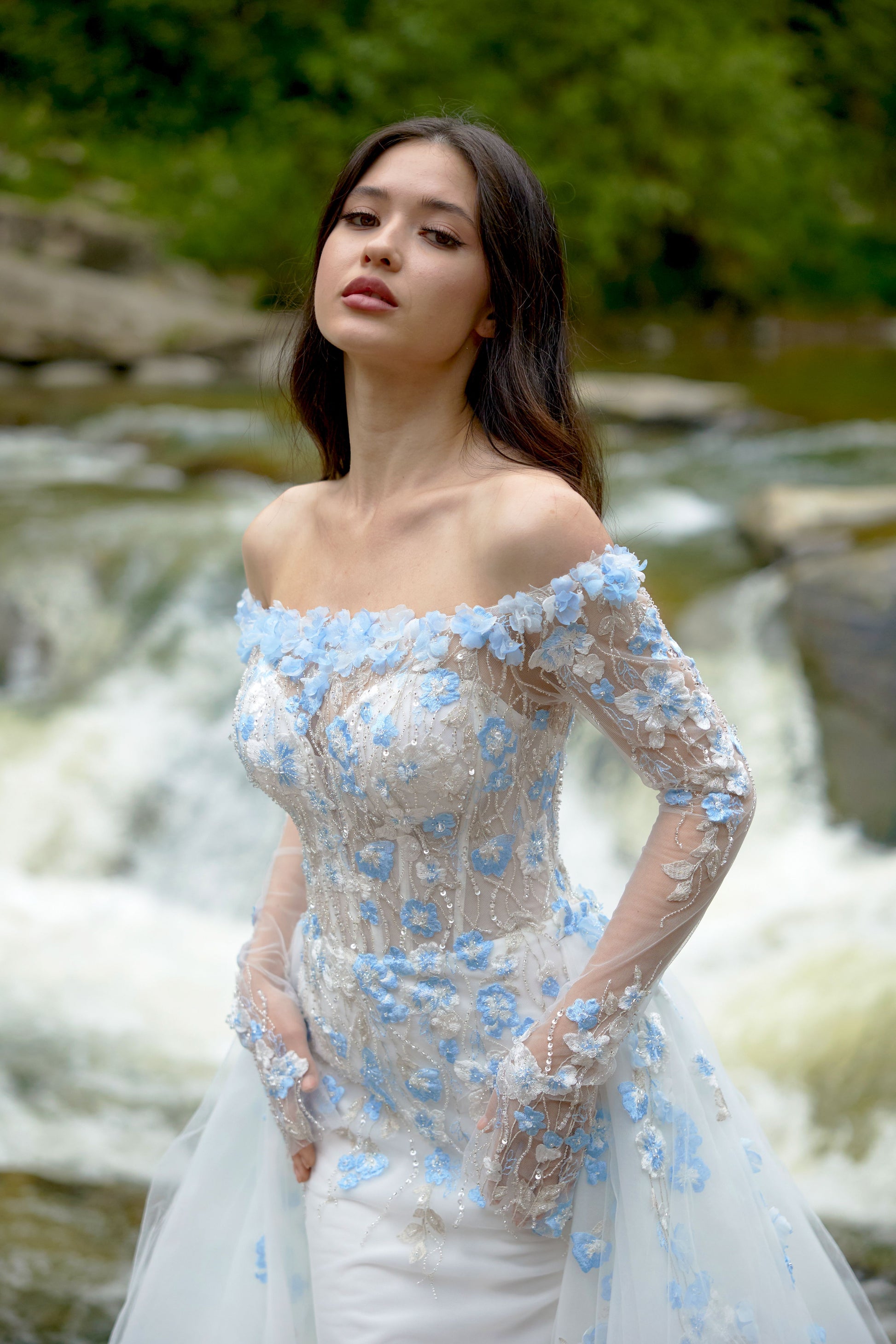 Light Blue Two Piece Trumpet Prom Dress Trumpet Pieces Floor