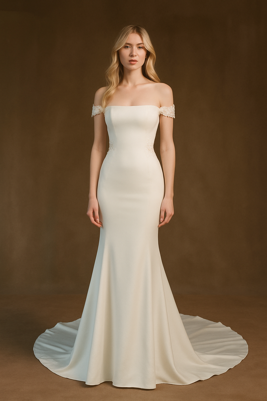Kiara Trumpet/Mermaid Off-shoulder/Drop shoulders Milk Wedding dress