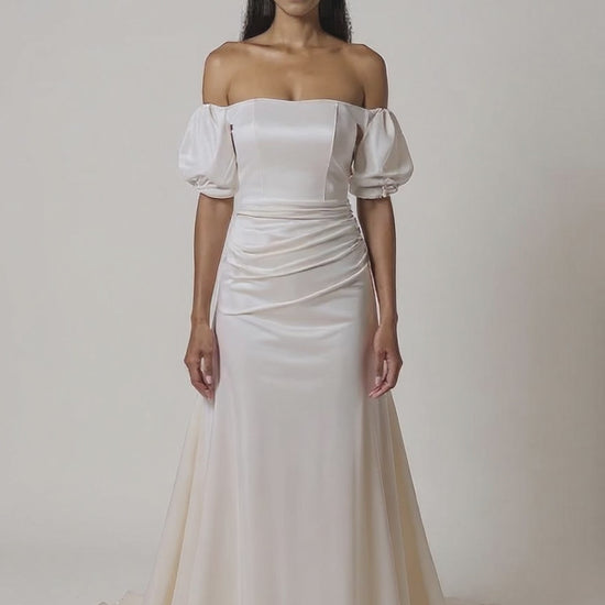Mina Trumpet/Mermaid Straight across Milk Wedding dress