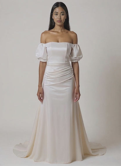 Mina Trumpet/Mermaid Straight across Milk Wedding dress