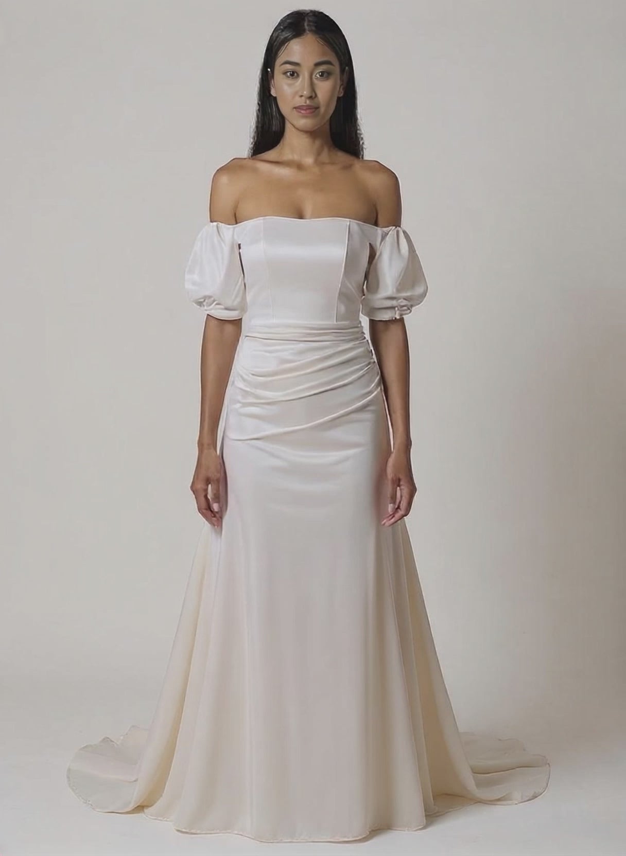 Mina Trumpet/Mermaid Straight across Milk Wedding dress video