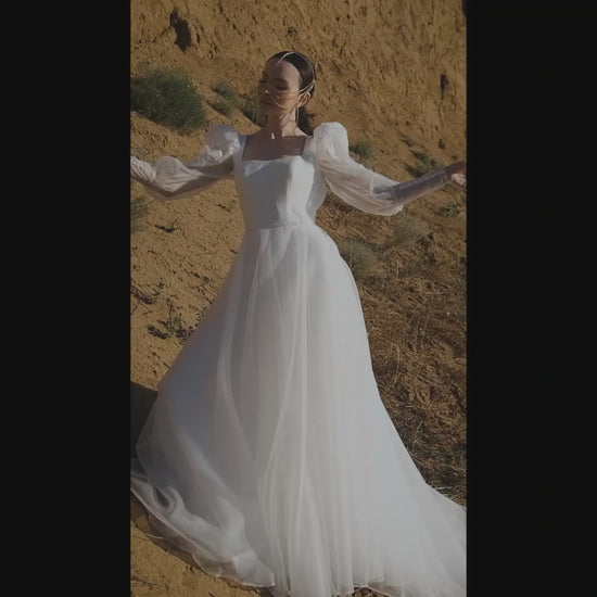 Emigdy A-line Square Off White Wedding dress