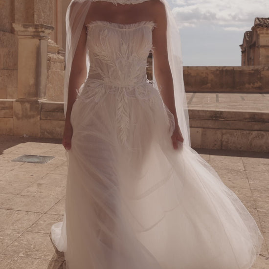 Sabrina A-line Straight across Milk Wedding dress