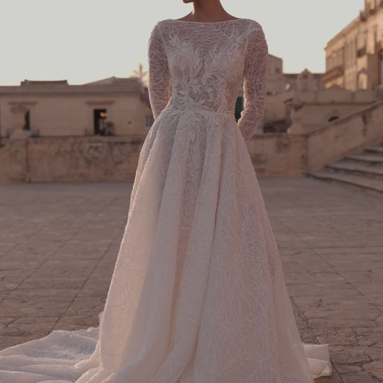 Griselle A-line Boat/Bateau Milk Wedding dress