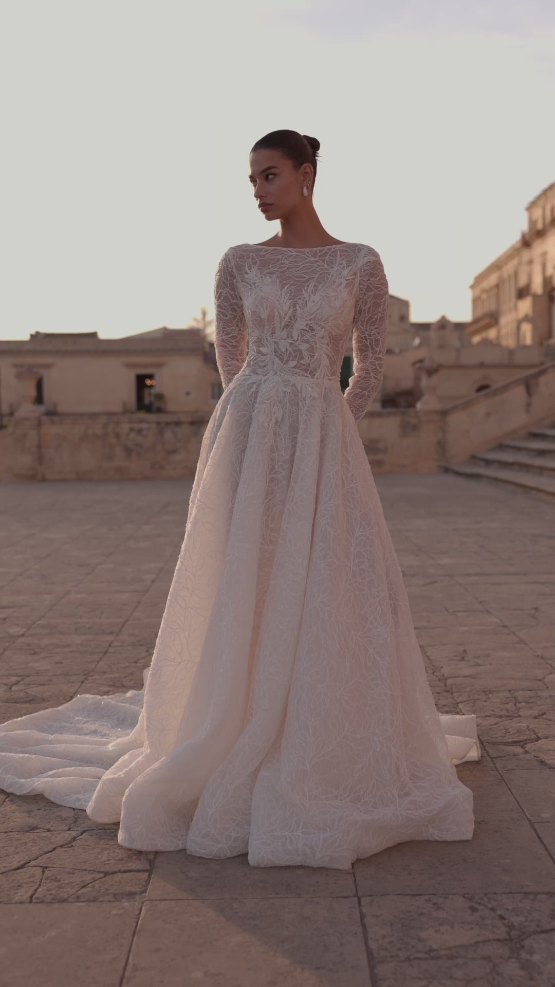Griselle A-line Boat/Bateau Milk Wedding dress video