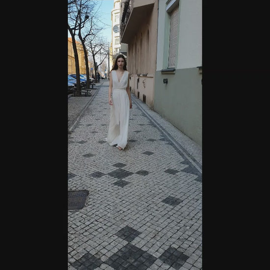 Zuzana A-line Deep V-neck White Wedding dress