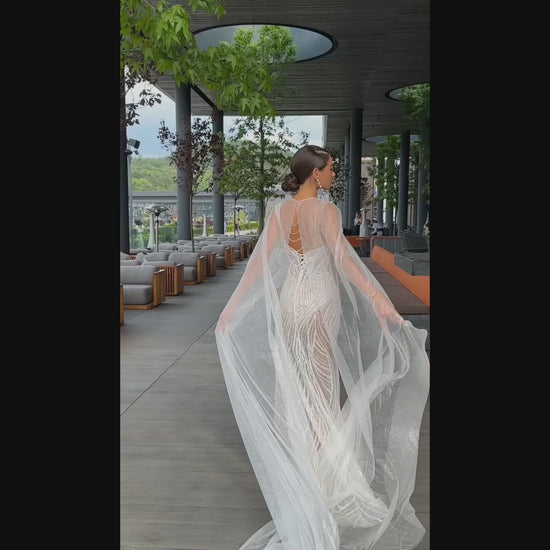 Desire Trumpet/Mermaid V-neck Ivory/Blush Wedding dress