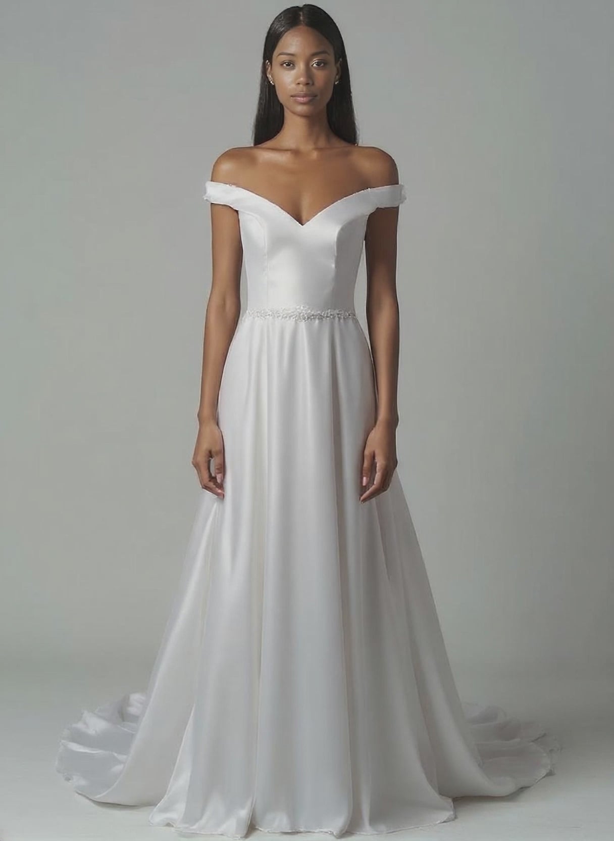 Elin A-line Off-shoulder/Drop shoulders Milk Wedding dress