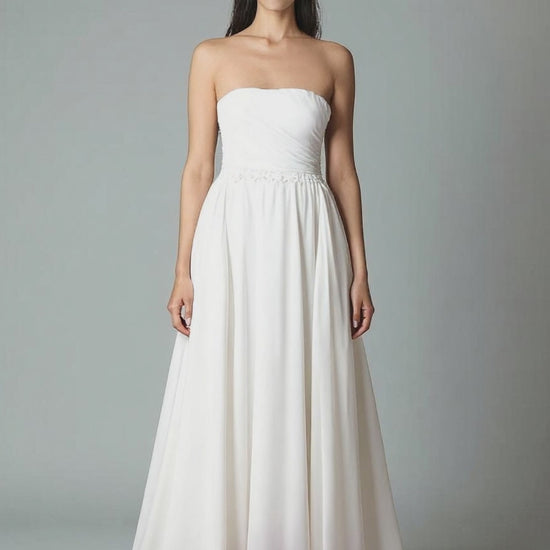 Linna A-line Straight across Milk Wedding dress
