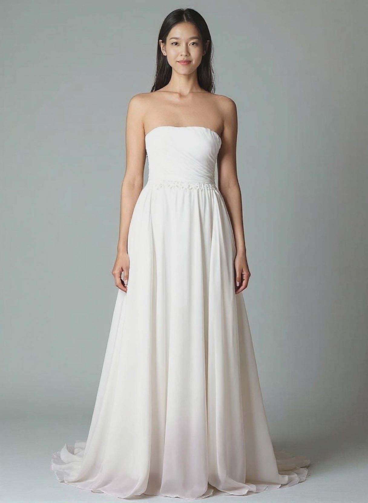Linna A-line Straight across Milk Wedding dress