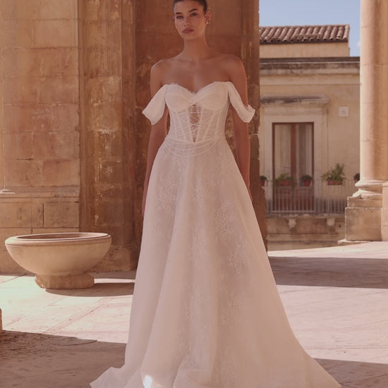 Charlena A-line Off-shoulder/Drop shoulders Milk Wedding dress