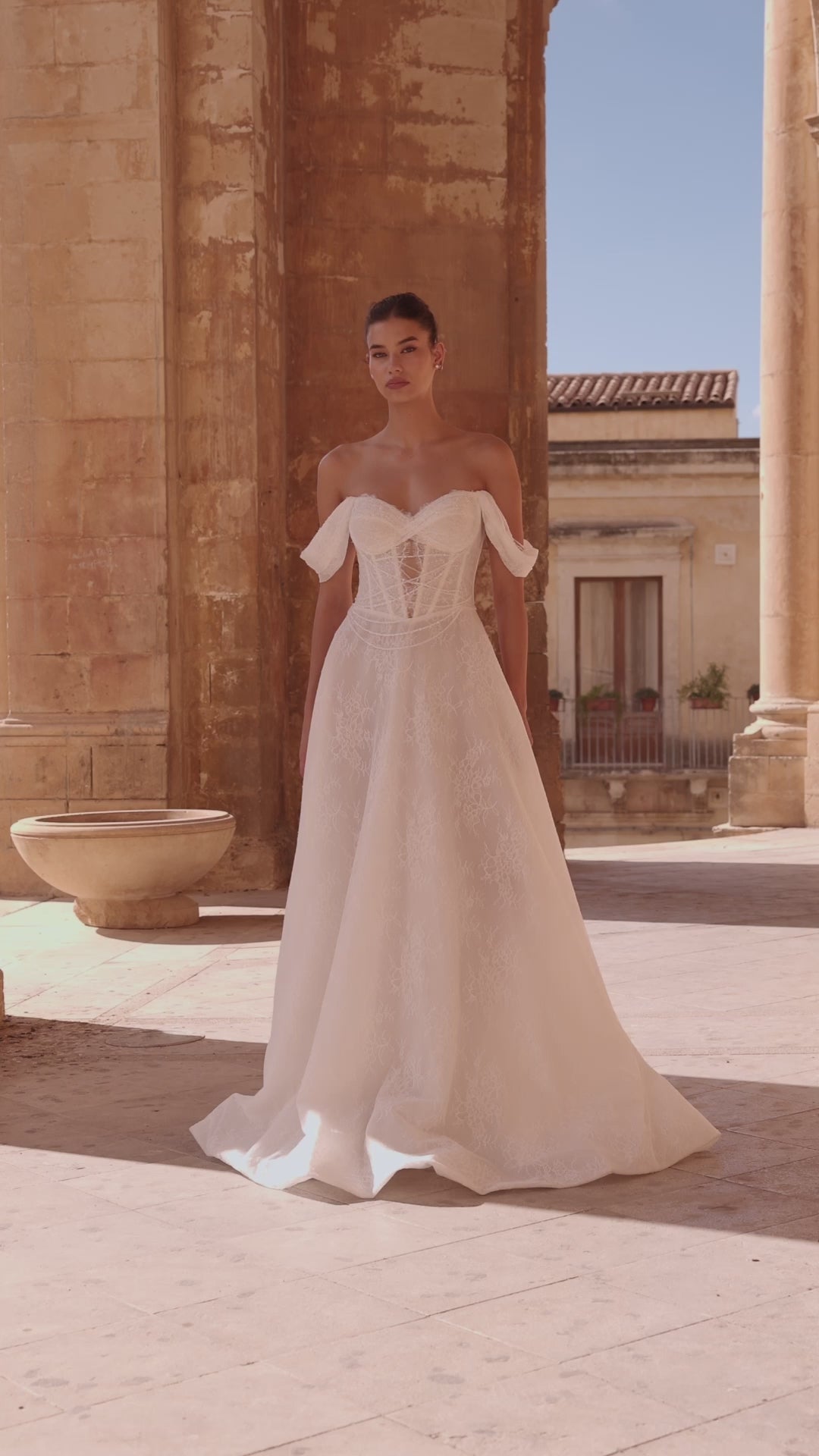 Charlena A-line Off-shoulder/Drop shoulders Milk Wedding dress video