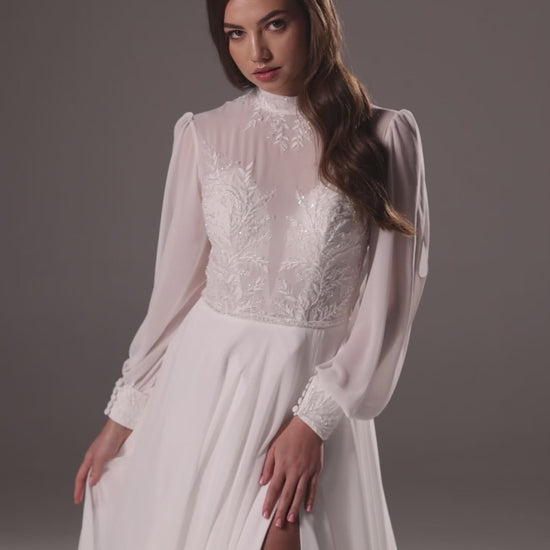 Bevin A-line High neck Milk Wedding dress