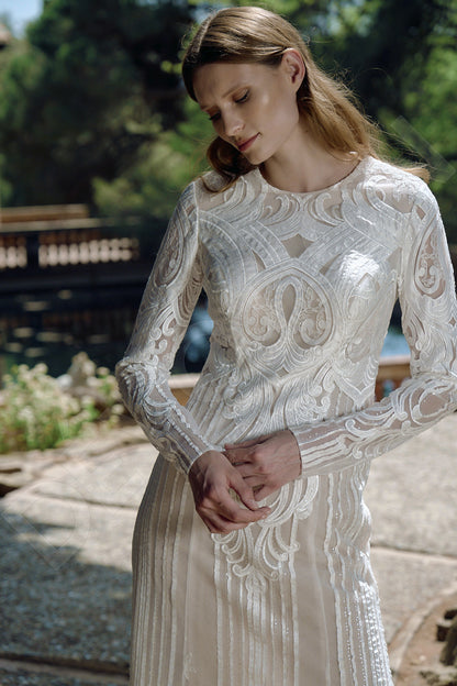 Eleonor A-line Jewel Milk/Nude Wedding dress