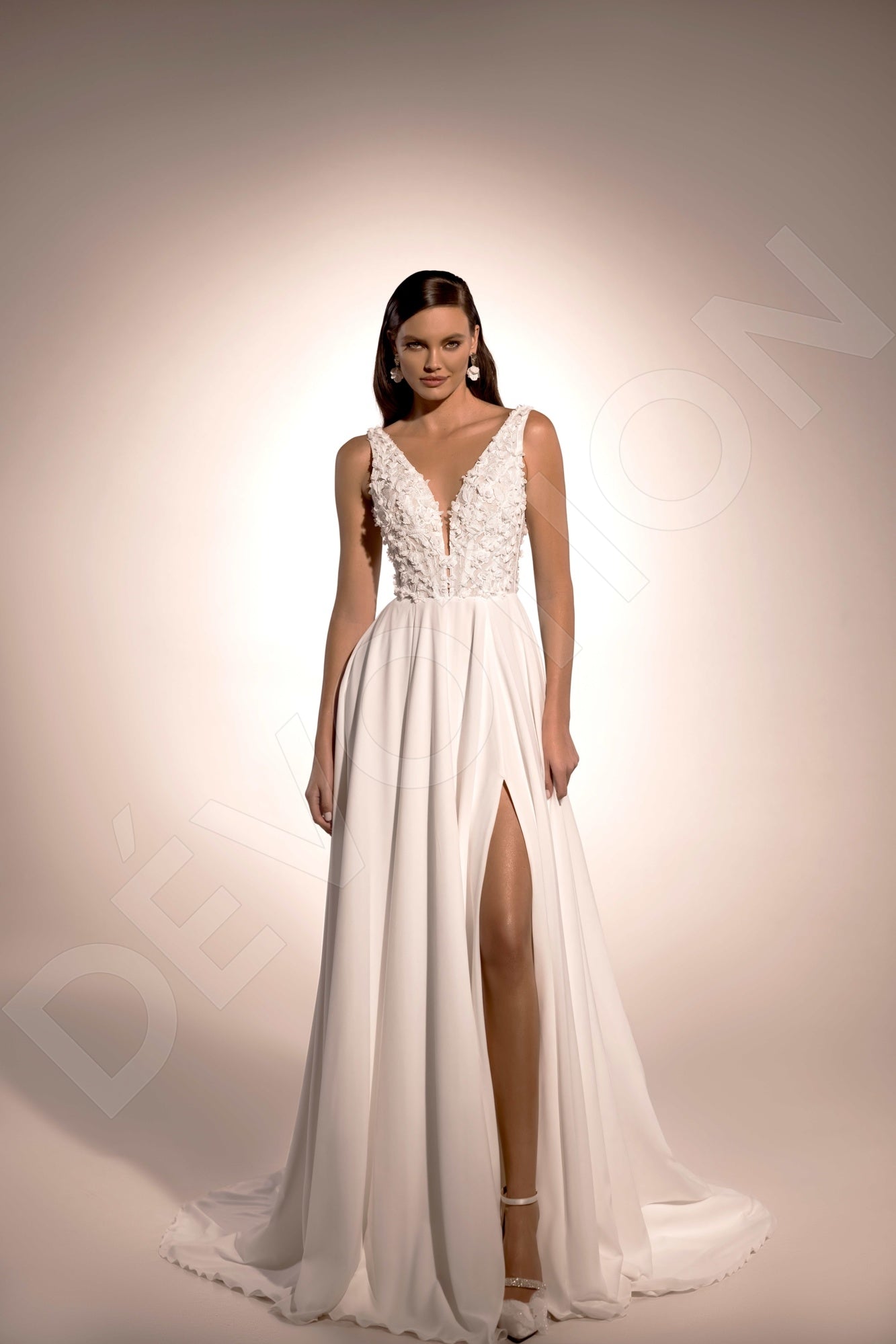 Floralie A-line Deep V-neck Ivory Wedding dress