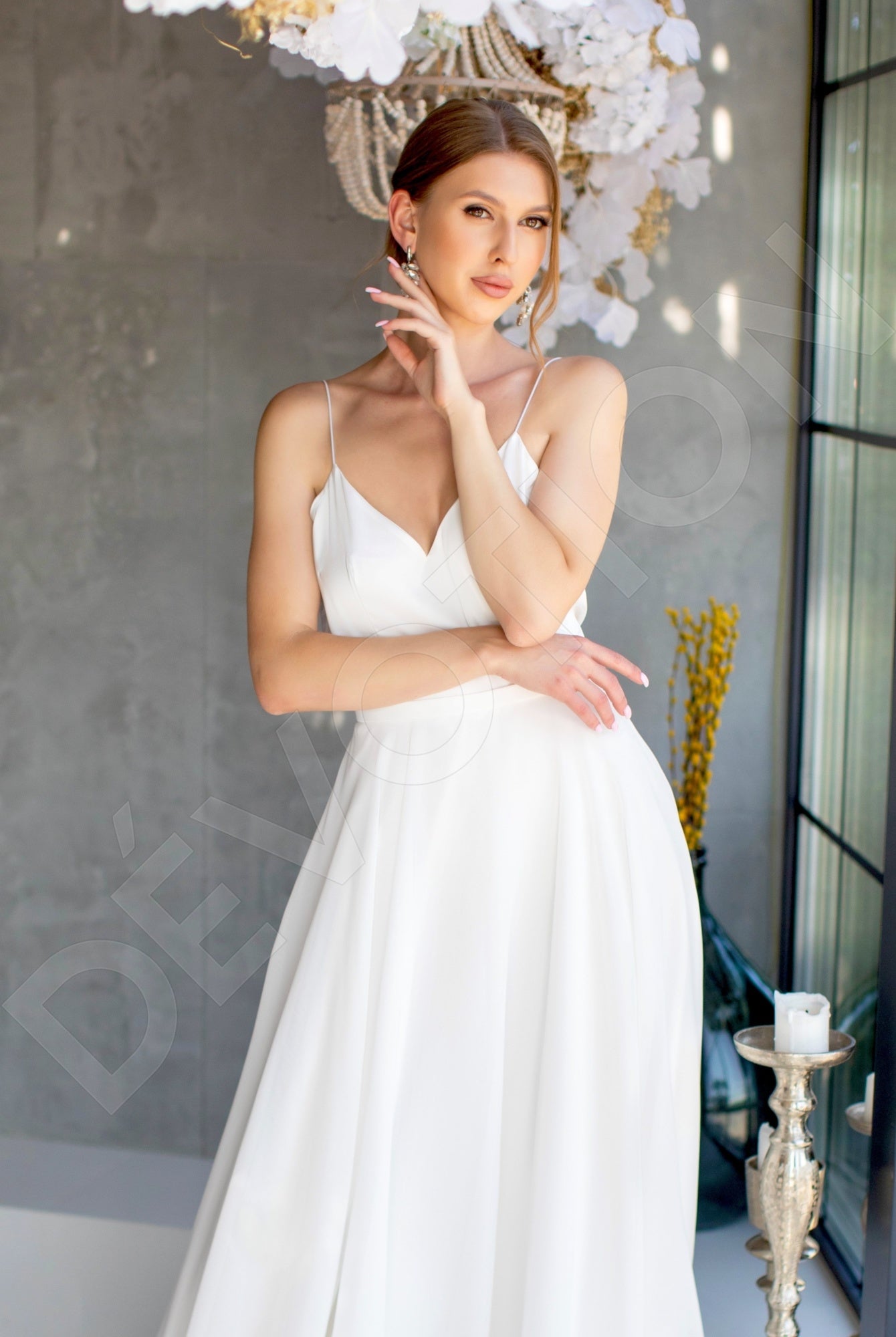 Angely A-line V-neck Milk Wedding dress
