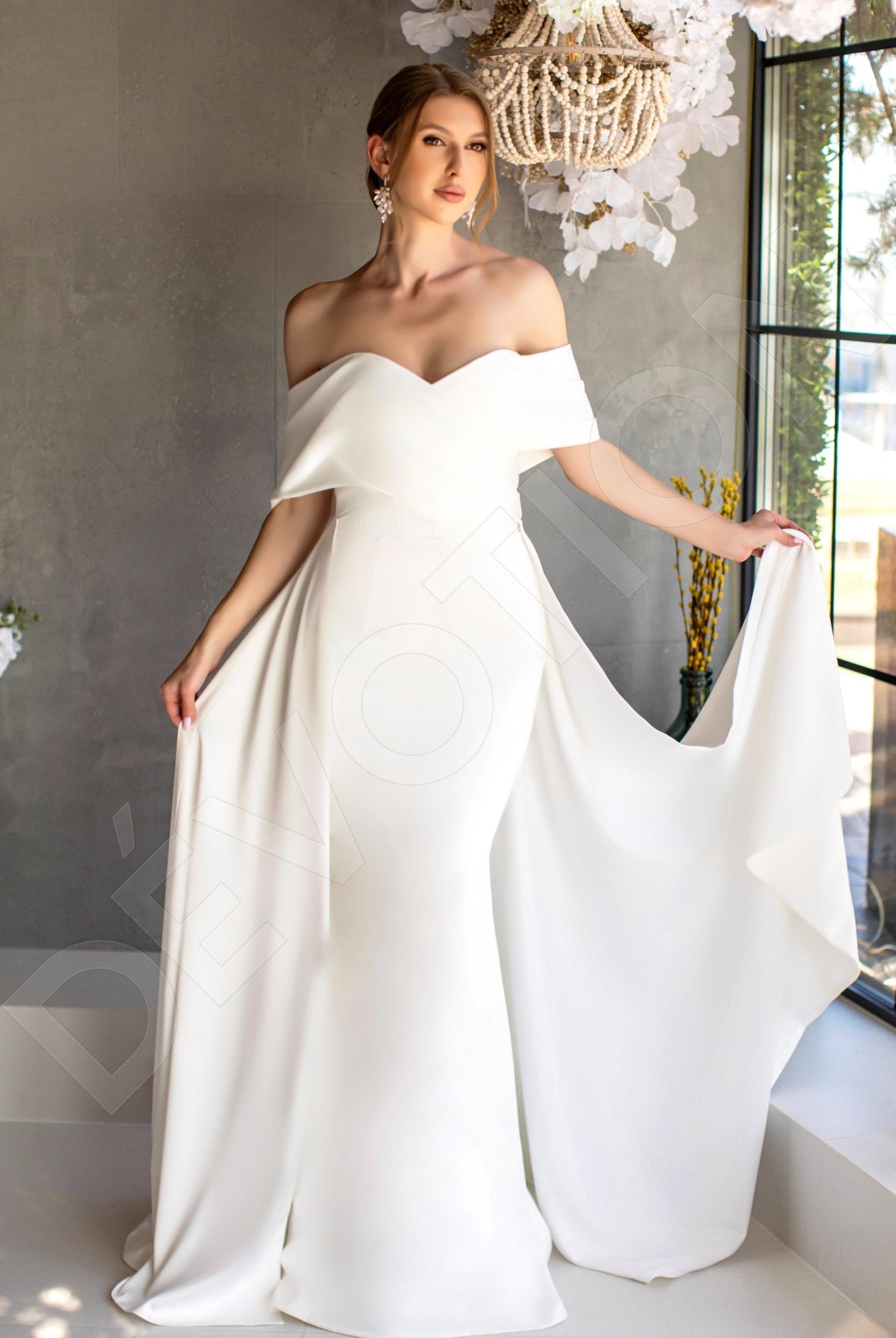 Francese Trumpet/Mermaid Off-shoulder/Drop shoulders Milk Wedding dress