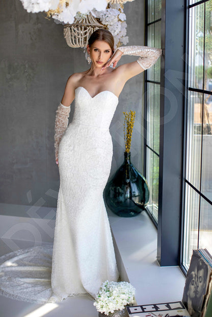Victory Trumpet/Mermaid Sweetheart Milk Wedding dress