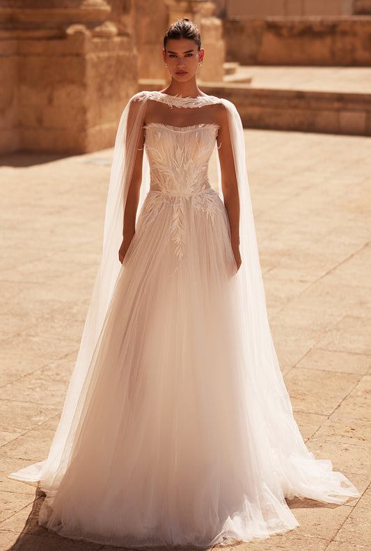 Sabrina A-line Straight across Milk Wedding dress