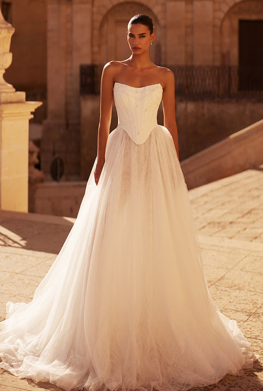 Jacline Lush A-line Straight across Milk Wedding dress