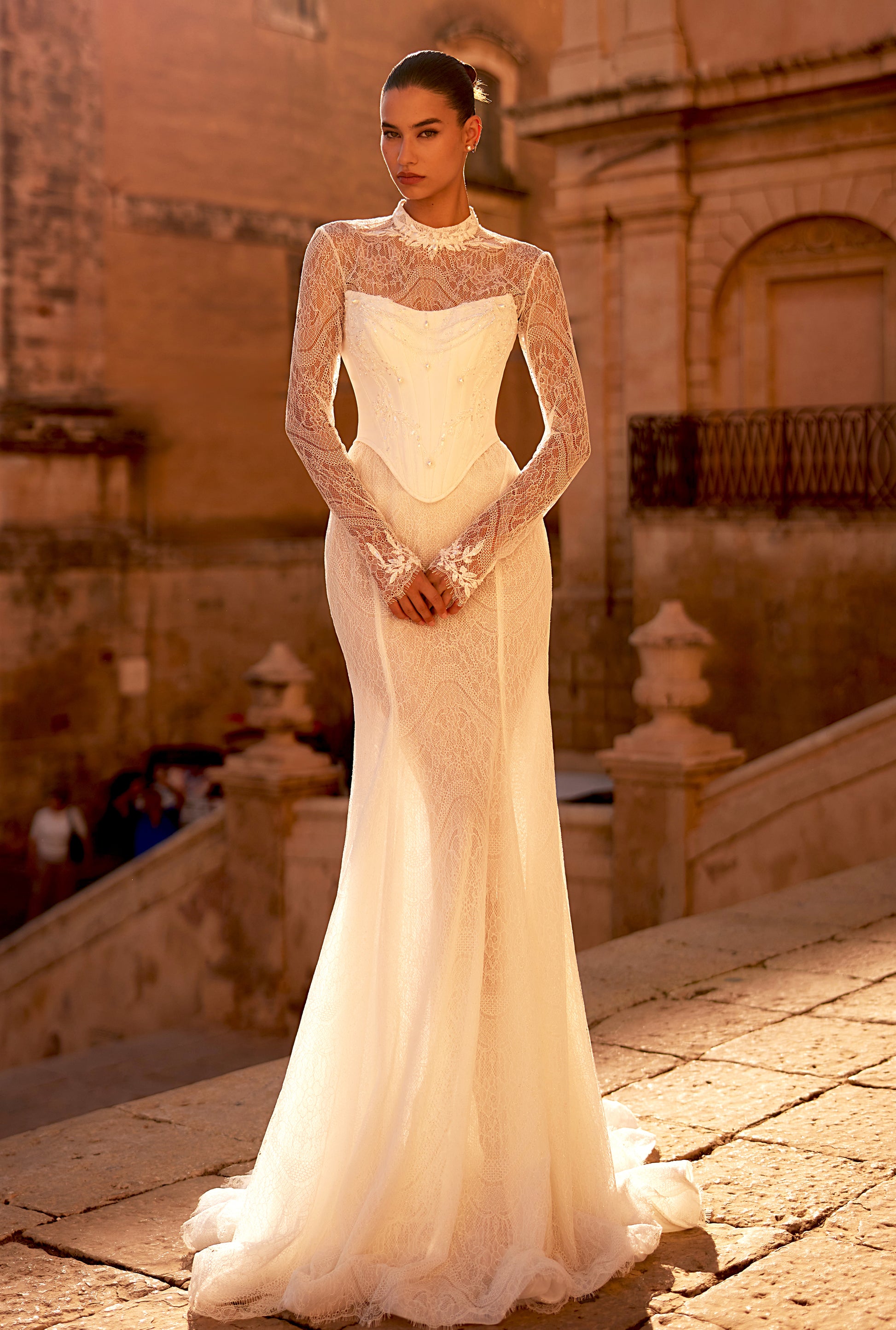 Jacline Mermaid Two in one High neck Milk Wedding dress