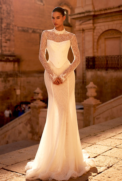 Jacline Mermaid Two in one High neck Milk Wedding dress