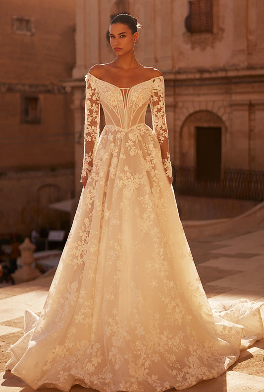 Samanda A-line Off-shoulder/Drop shoulders Milk Wedding dress