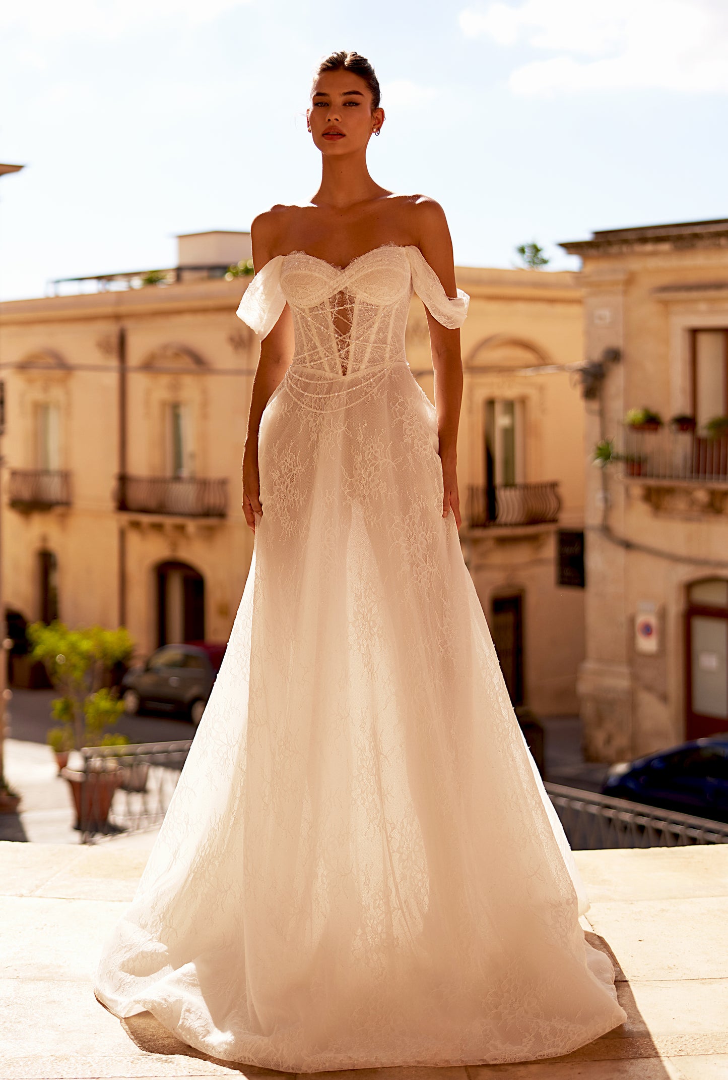 Charlena A-line Off-shoulder/Drop shoulders Milk Wedding dress