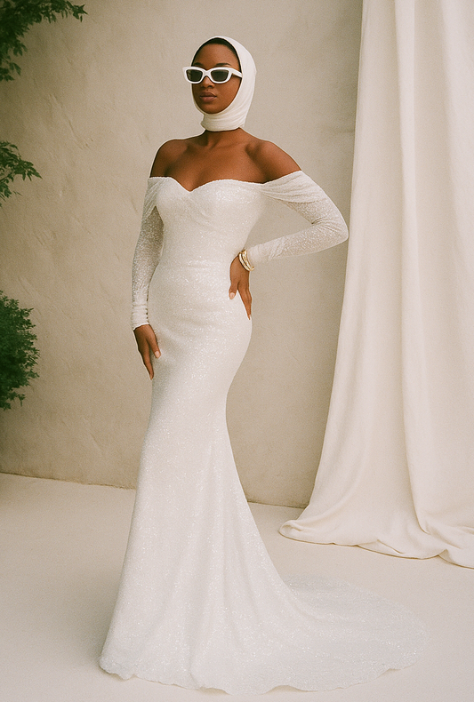 Camaria Trumpet/Mermaid Off-shoulder/Drop shoulders Milk Wedding dress