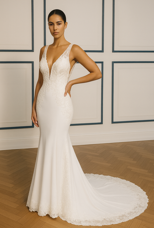Virelia Trumpet/Mermaid Deep V-neck Milk Wedding dress