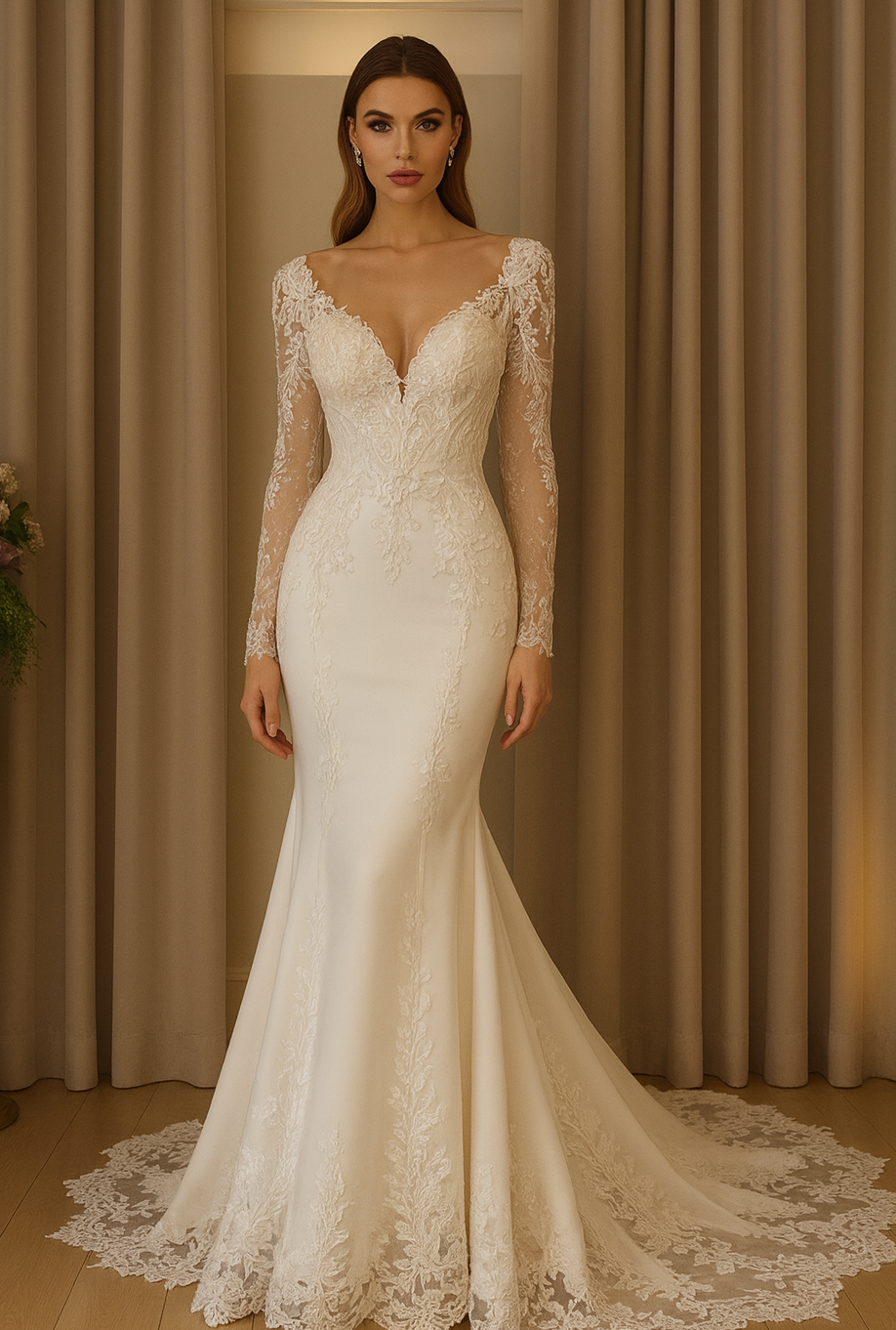 Orivienne Trumpet/Mermaid V-neck Milk Wedding dress
