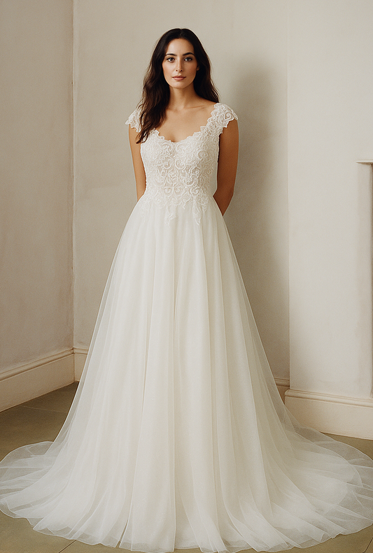 Lysandra A-line Boat/Bateau Milk Wedding dress