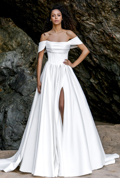 Mona A-line Straight across Milk Wedding dress