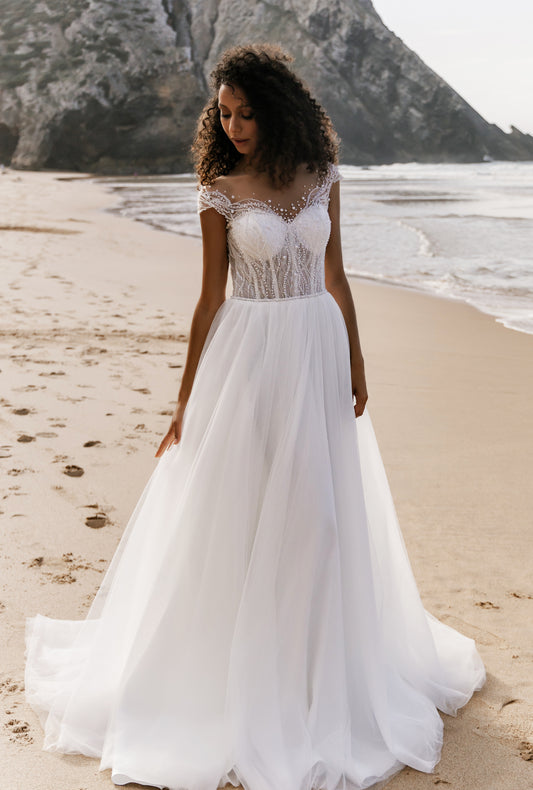 Bety A-line Illusion Milk Wedding dress