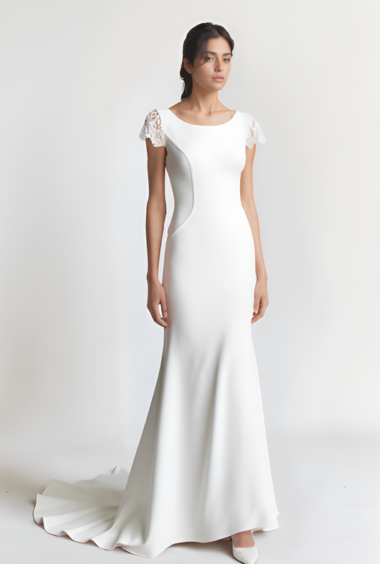 Mira Trumpet/Mermaid Boat/Bateau Milk Wedding dress