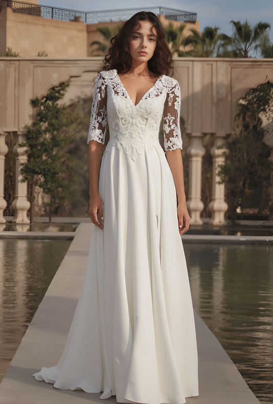 Mirima A-line V-neck Milk Wedding dress