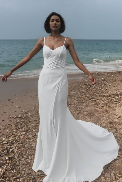 Vestra Trumpet/Mermaid V-neck Milk Wedding dress