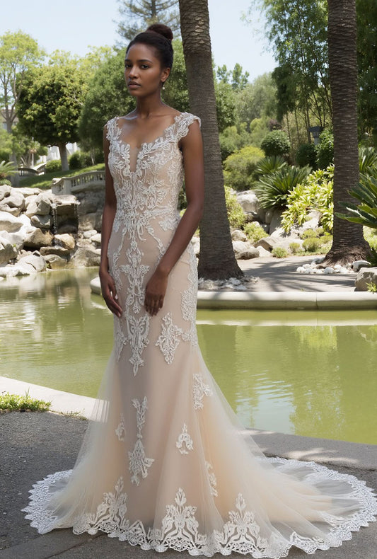 Seraphiel Trumpet/Mermaid Illusion Milk/Nude Wedding dress