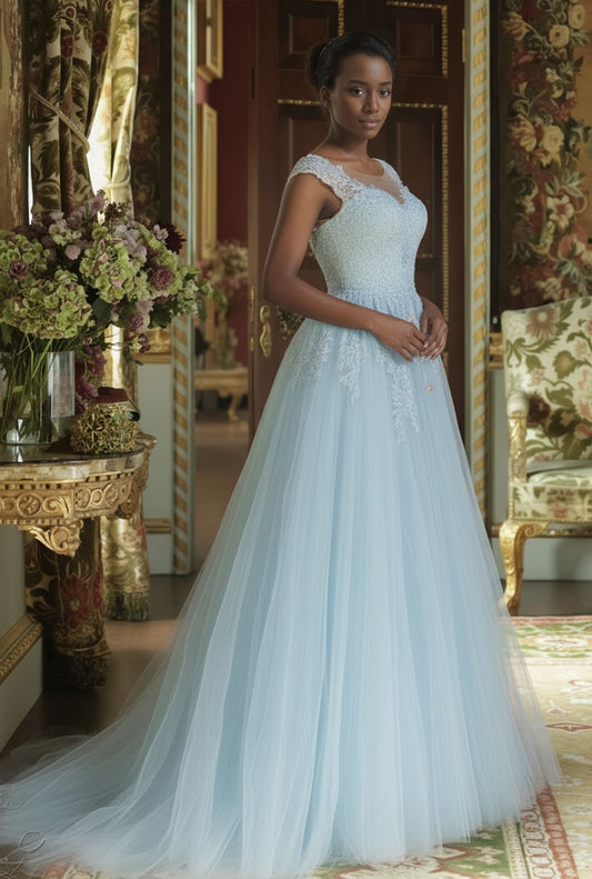 Marivelle A-line V-neck Light blue Wedding dress