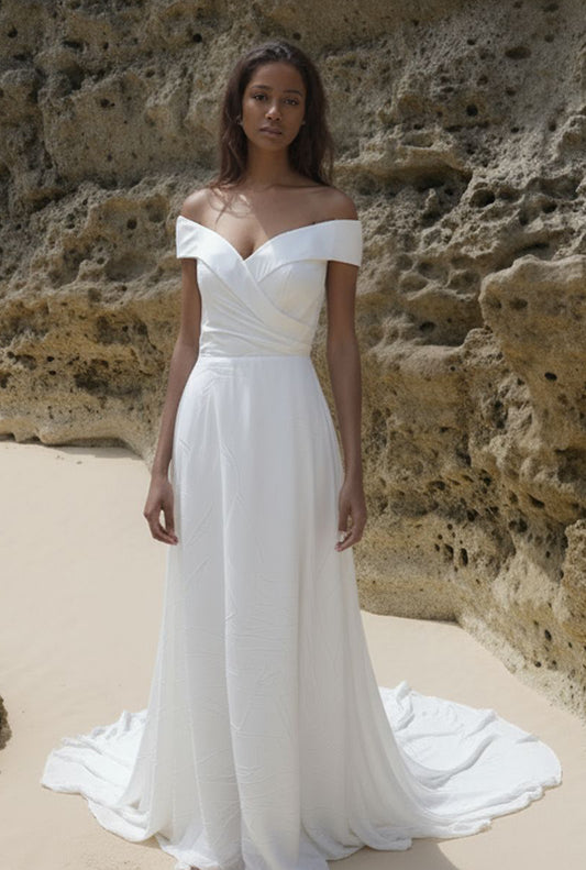 Lioraen A-line Off-shoulder/Drop shoulders Milk Wedding dress