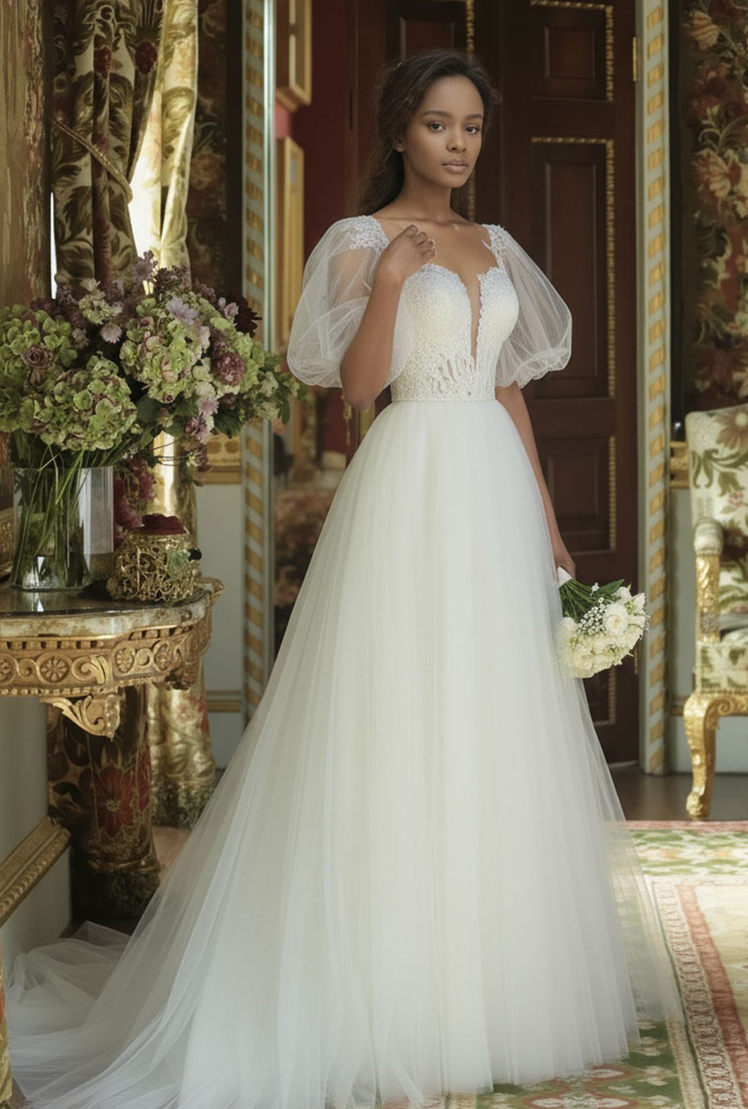 Veyralis A-line Illusion Milk Wedding dress