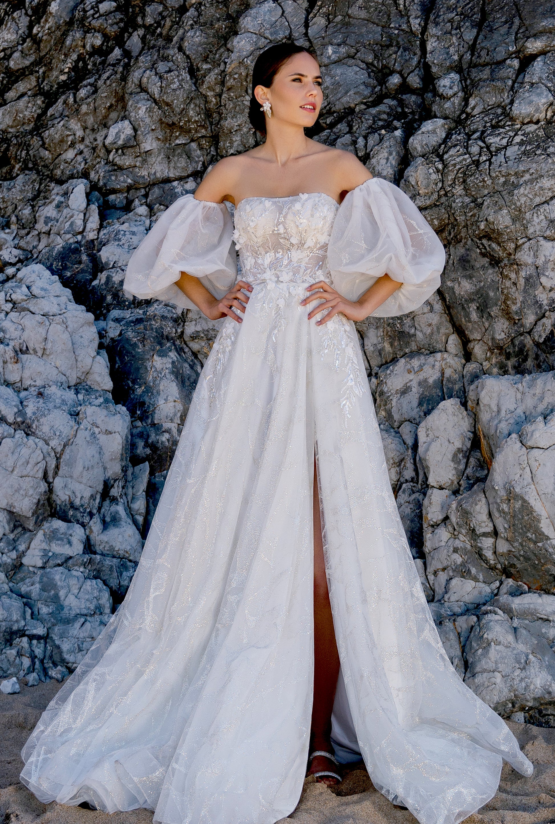 Andreia A-line Straight across Milk Wedding dress