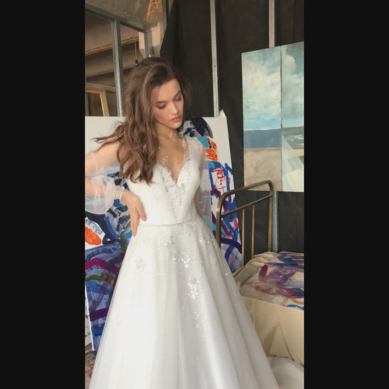 Frensis A-line Illusion Ivory Wedding dress