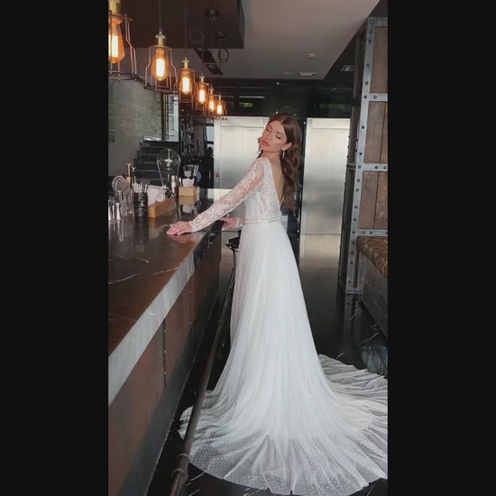 Valentine A-line Boat/Bateau Milk Wedding dress